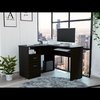 Tuhome Mix L-Shaped Desk, Keyboard Tray, Two Drawers, Single Open Shelf, Black ELW5701